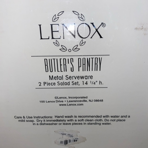 2000s Lenox Teak & Embossed Metal Salad Servers - Picture 4 of 4